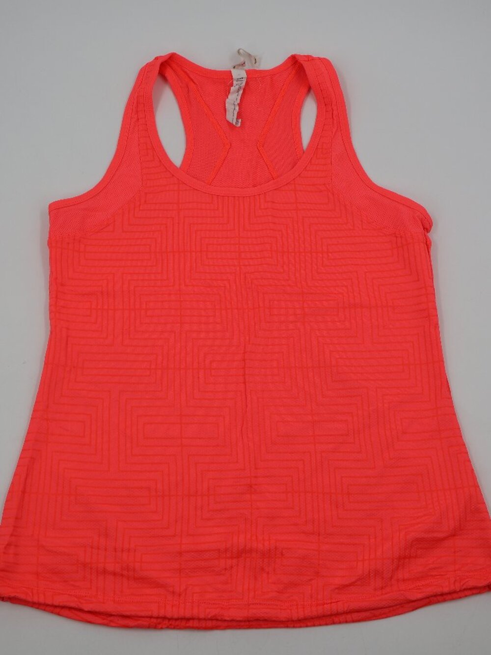 Lorna Jane Racerback Tank Top Womens Large Neon Coral Geometric Jacquard Active